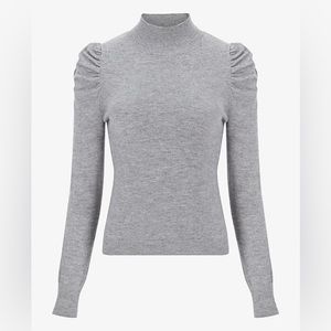 Express Ruched Mock Neck Sweater in Heather Gray - Size Small